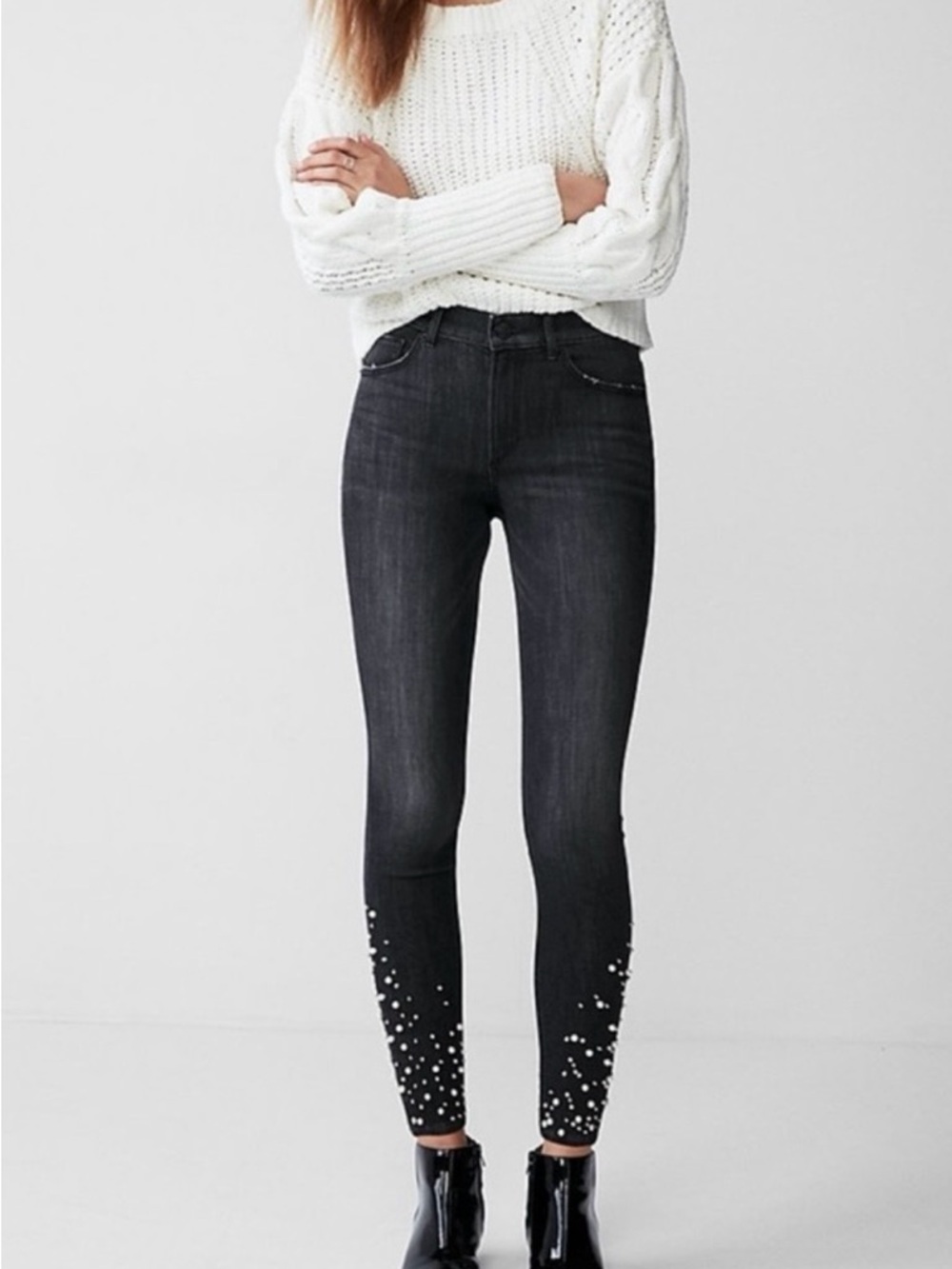 Express Dark gray Skinny Jeans with Embellished Hem - Women